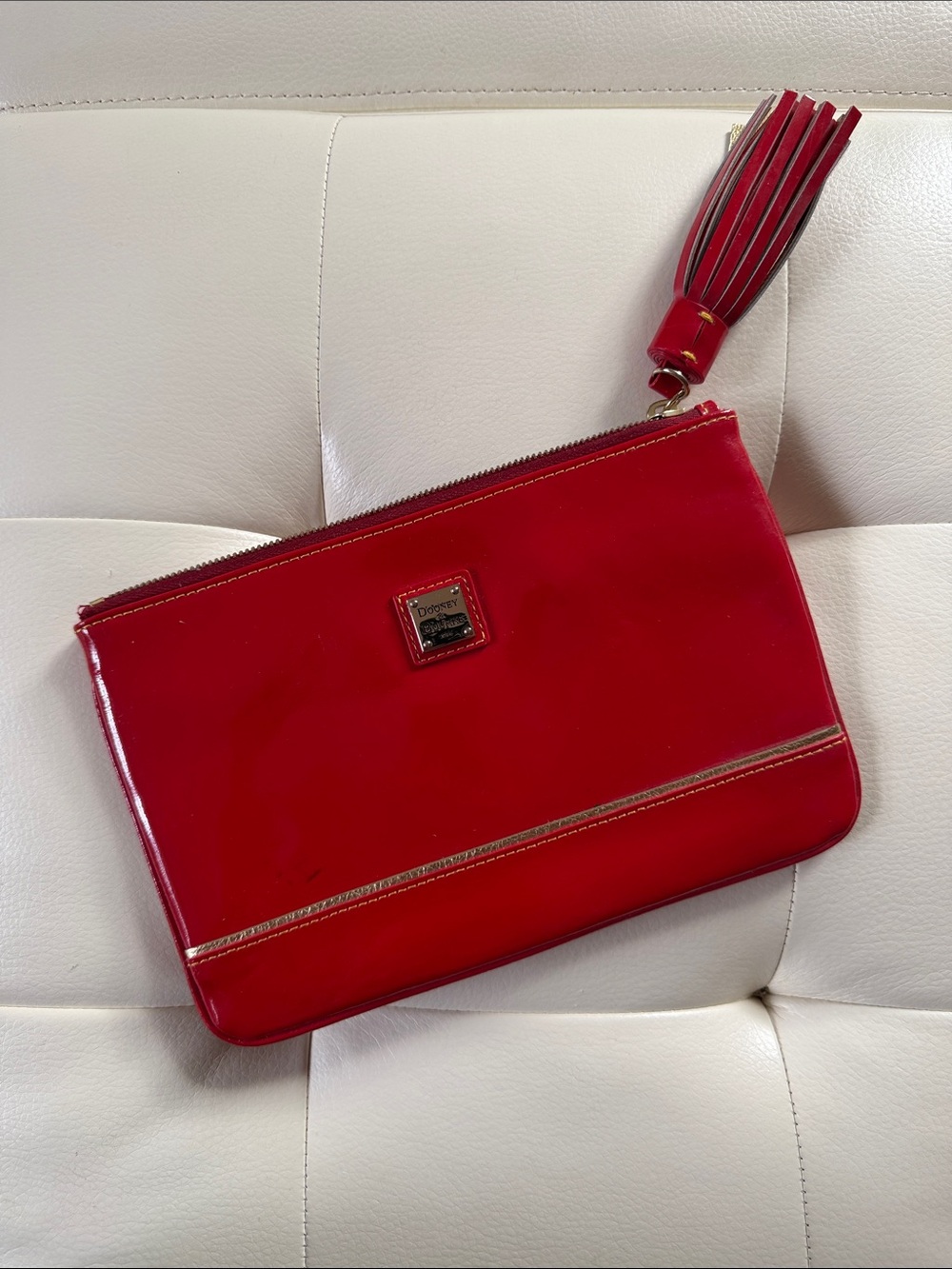 Dooney & Bourke Red Patent Leather Wristlet with Tassel